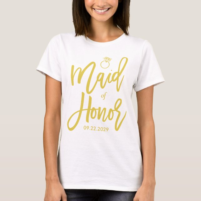 Camiseta Ilha Dama de Honra Citrino Amarelo Verde Com Data (Frente)