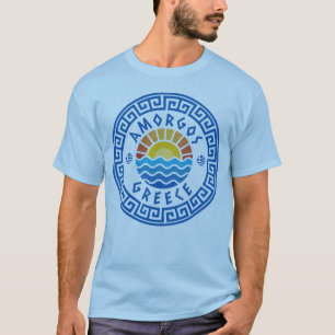 Camiseta Ilha de Amorgos, Grécia - Homens Azuis Claro
