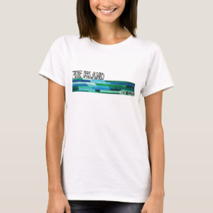 Camiseta Ilha de Fogo NY azul verde design abstrato vintage