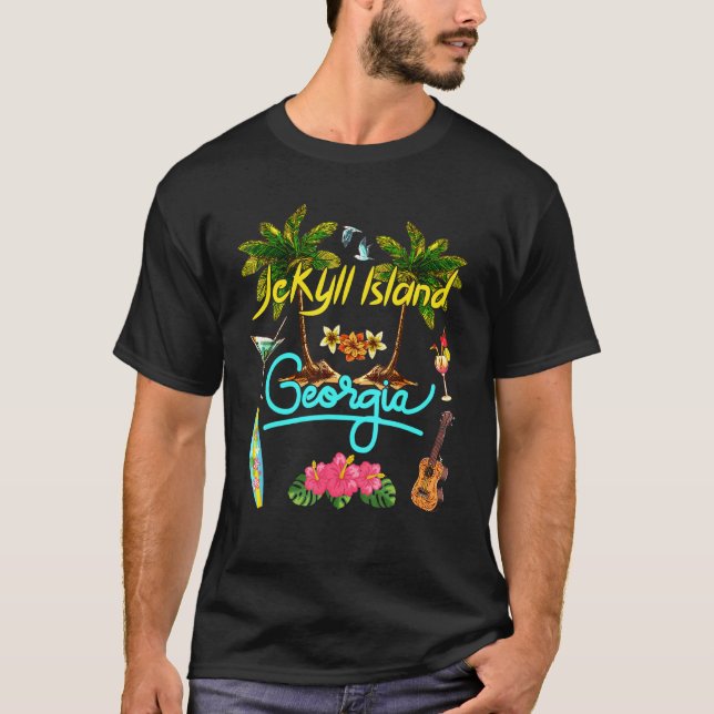 Camiseta Ilha de Jekyll Georgia Beach Summer Palm Sun Set P (Frente)