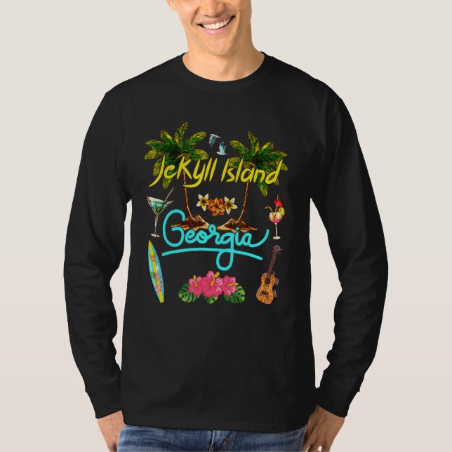 Camiseta Ilha de Jekyll Georgia Beach Summer Palm Sun Set P (Frente)