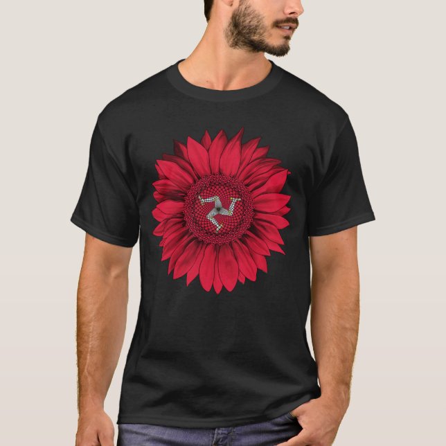 Camiseta Ilha de Man Flag Sunflower Manx Roots Proud Patrio (Frente)
