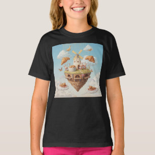 Camiseta Ilha de Padaria Flutuante Fofa com Coelhinhos e Ur
