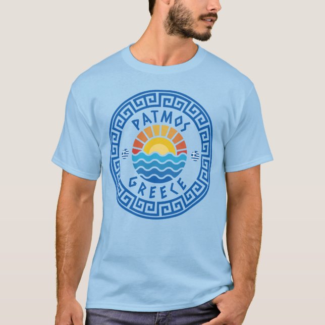 Camiseta Ilha de Patmos, Grécia - Azul Claro Masculino (Frente)