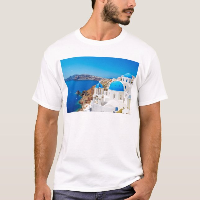 Camiseta Ilha de Santorini - Caldera, piscina (Frente)
