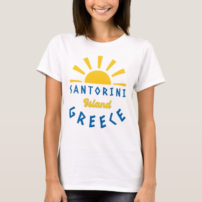 Camiseta Ilha de Santorini, Grécia - Sunshine para Mulheres (Frente)
