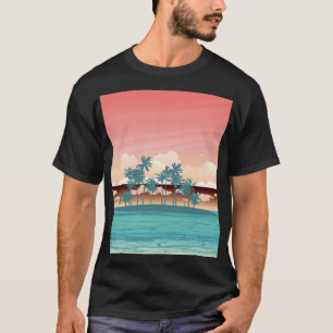 Camiseta Ilha do coco Verde: Ilustração do pôr do sol.