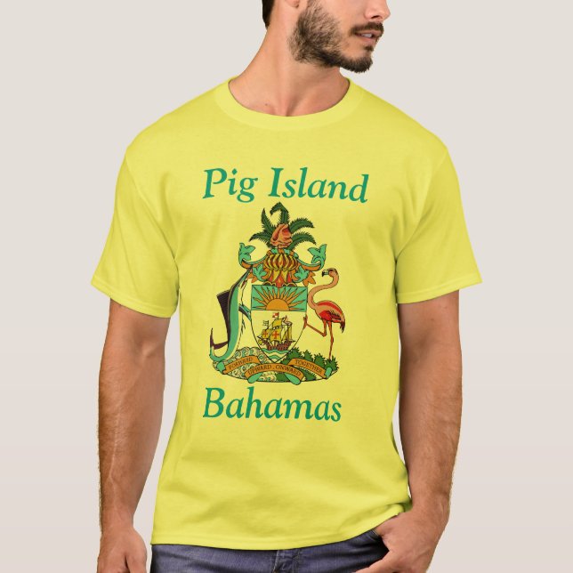 Camiseta Ilha do porco, Bahamas com brasão (Frente)