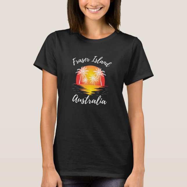 Camiseta Ilha Fraser Refletindo Árvore de Palma de Arte Sun (Frente)