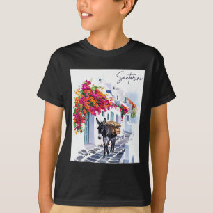 Camiseta Ilha Grega Santorini Donkey Em Grego Tradicional