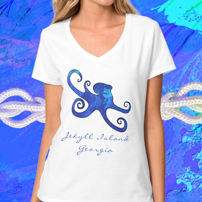 Camiseta Ilha Jekyll GA Ocean Blue Octopus (Criador carregado)