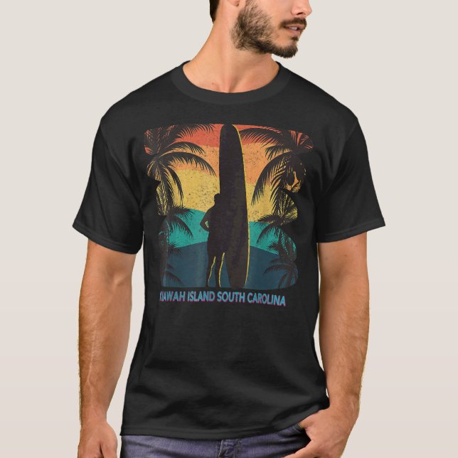 Camiseta Ilha Kiawah Carolina do Sul Sc Palm Tree Surfboar (Frente)