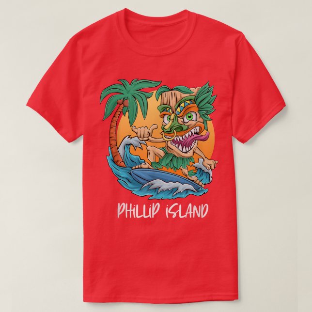 Camiseta Ilha Phillip, Austrália Palm Tree Surfing Beach V (Frente do Design)