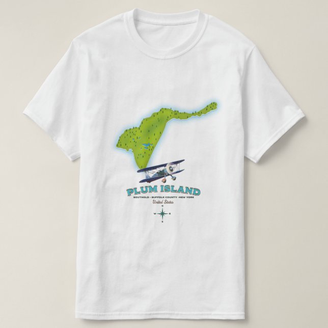 Camiseta Ilha Plum, distrito de Southold Suffolk, mapa de N (Frente do Design)