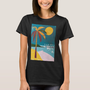 Camiseta Ilha Sanibel FL Florida Palm Trees Sunset Beach