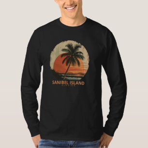 Camiseta Ilha Sanibel FL Florida Palm Trees Sunset Beach