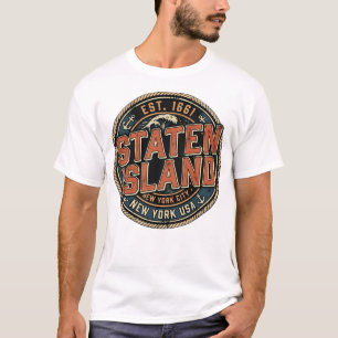 Camiseta Ilha Staten Cidade de Nova York Selo Náutico Vinta