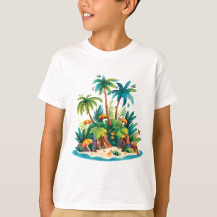 Camiseta Ilha Tropical – Cena Colorida de Praia com Palmeir