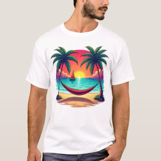Camiseta Ilha Tropical com a ilustração da Viagem do pôr do