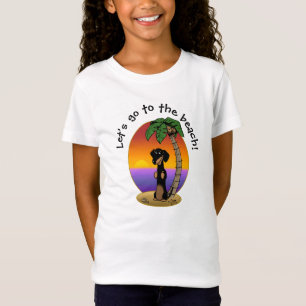 Camiseta Ilha Tropical de Dachshund (preto e bronzeado)