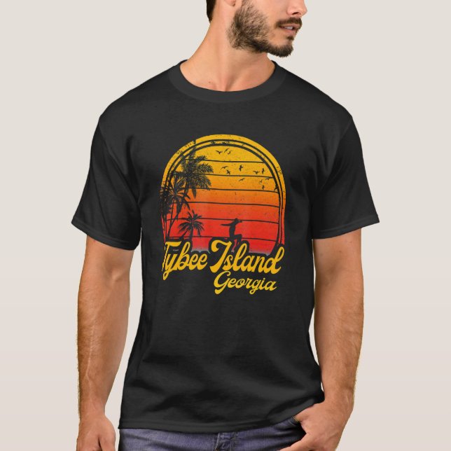 Camiseta Ilha Tybee Georgia Beach Palm Tree Summer Vacati (Frente)