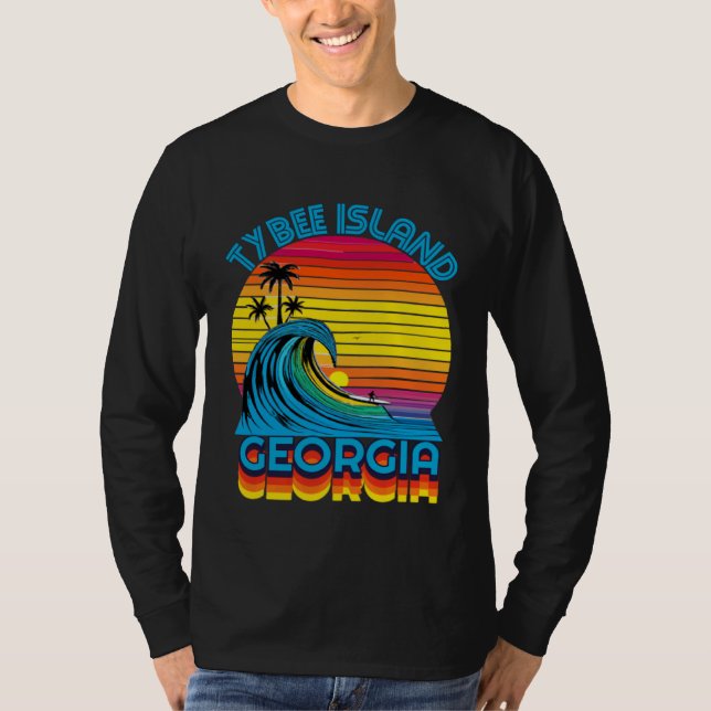 Camiseta Ilha Tybee Geórgia Retro Retro Throwback Surf & Pr (Frente)