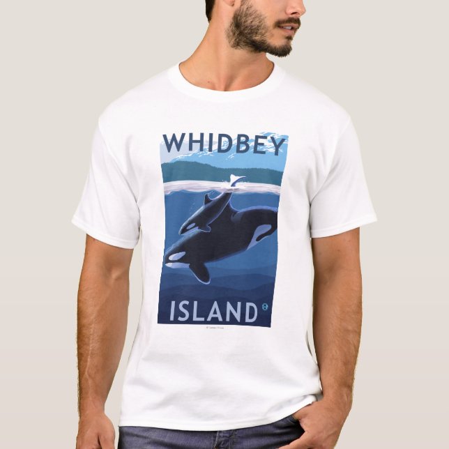 Camiseta Ilha, WashingtonOrca e vitela de Whidbey (Frente)