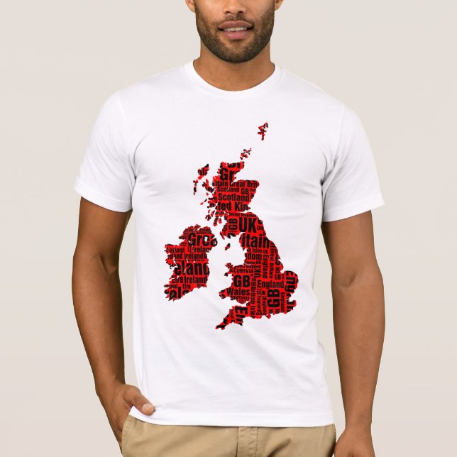 Camiseta Ilhas Britânicas Típicas - Vermelho e Negro. (Frente)