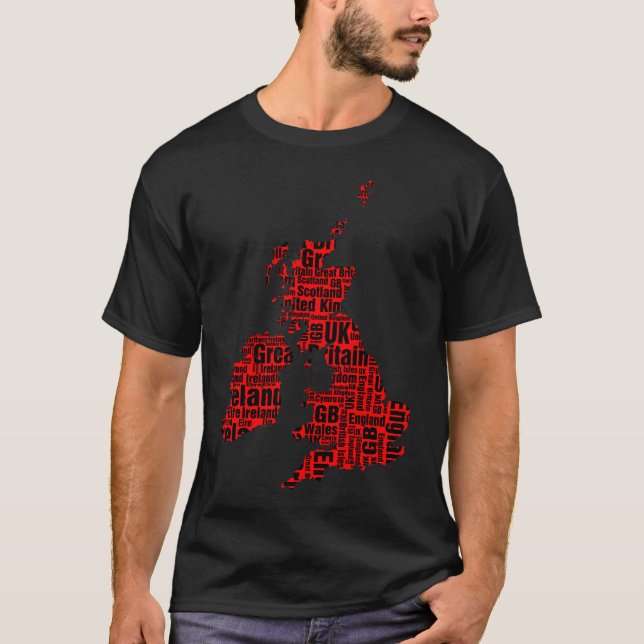Camiseta Ilhas Britânicas Típicas - Vermelho e Negro. (Frente)