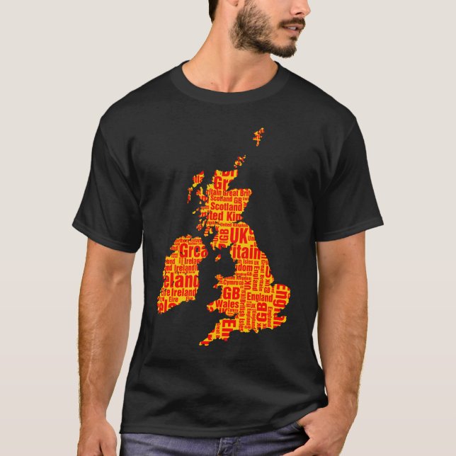 Camiseta Ilhas Britânicas Tipográficas - Amber e Vermelho (Frente)