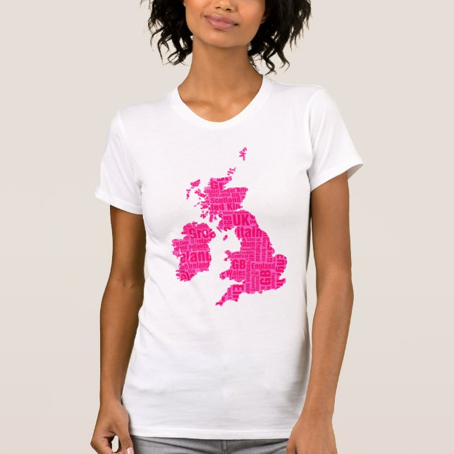 Camiseta Ilhas Britânicas Tipográficas - Sombras de Rosa (Frente)