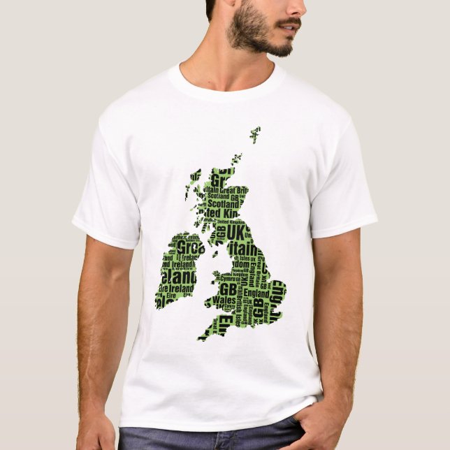 Camiseta Ilhas britânicas tipográficas - verde e preto (Frente)