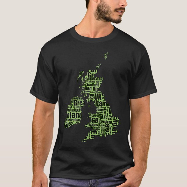 Camiseta Ilhas Britânicas tipográficas - Verde e Preto. (Frente)