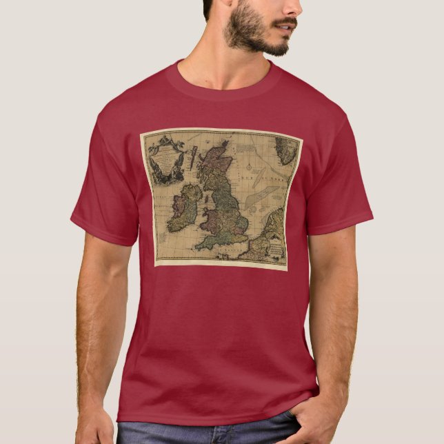 Camiseta Ilhas Britanniques de Les, mapa 1700's (Frente)