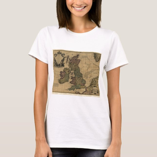 Camiseta Ilhas Britanniques de Les, mapa 1700's (Frente)