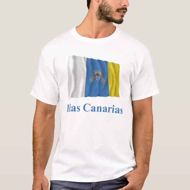 Camiseta Ilhas Canárias que acenam a bandeira com nome no (Frente)