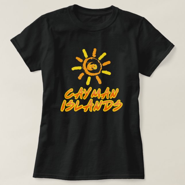 Camiseta Ilhas Cayman amarelo brilhante e laranja (Frente do Design)