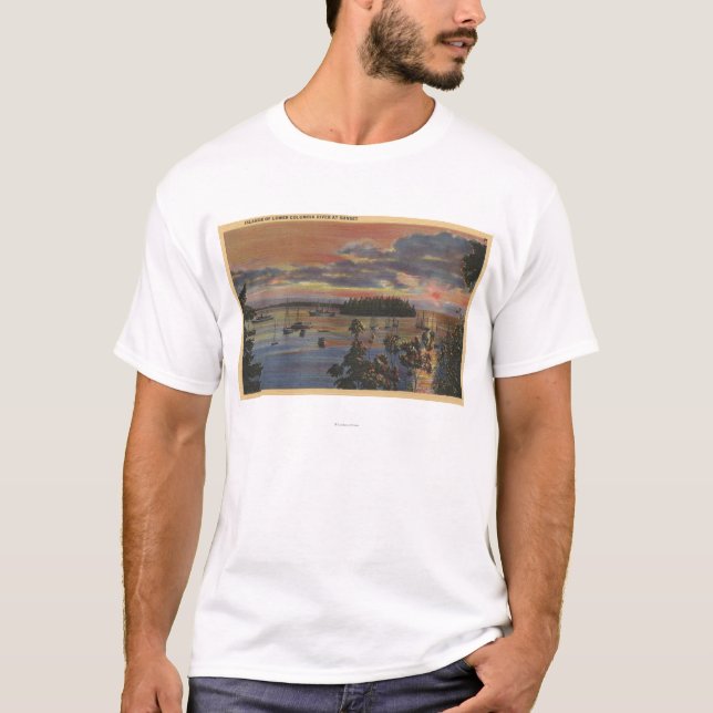 Camiseta Ilhas do mais baixo Rio Columbia em Sunsetand (Frente)