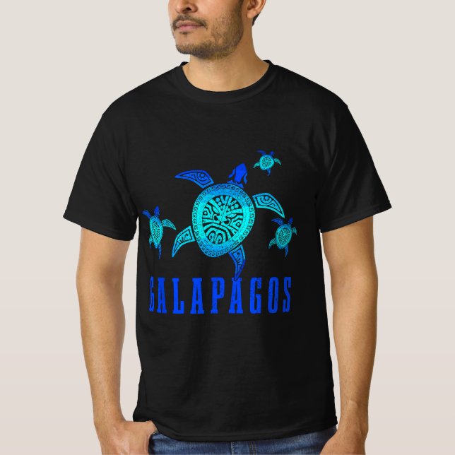 Camiseta Ilhas Galápagos Padrão Tribal de Tartaruga Marítim (Frente)