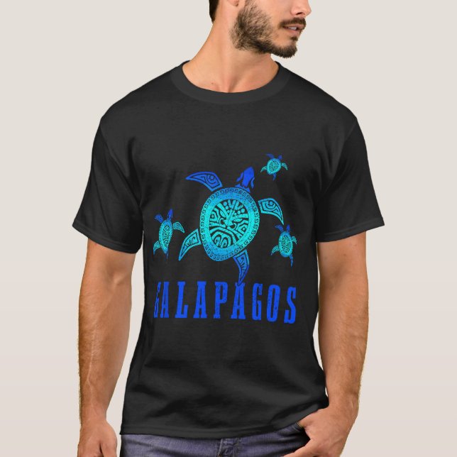 Camiseta Ilhas Galápagos Padrão Tribal de Tartaruga Marítim (Frente)