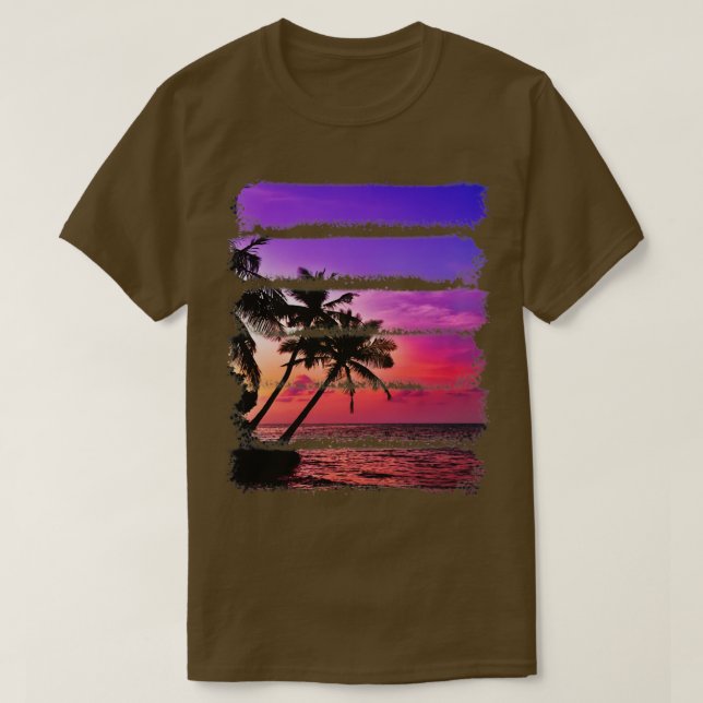 Camiseta Ilhas Tropicais Palmeiras Sunset Trees Ocean Beach (Frente do Design)
