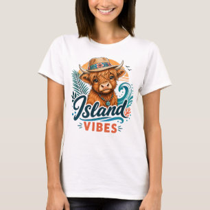 Camiseta Ilhas Vibes Vaca Tropical das Terras Altas Gráfica