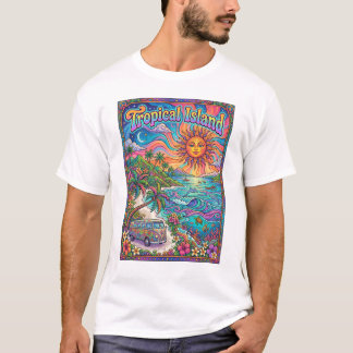 Camiseta ilhéu tropical design psicodélico estilo hippie