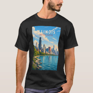 Camiseta Ilinois Ilustração Viagem Arte Vintage