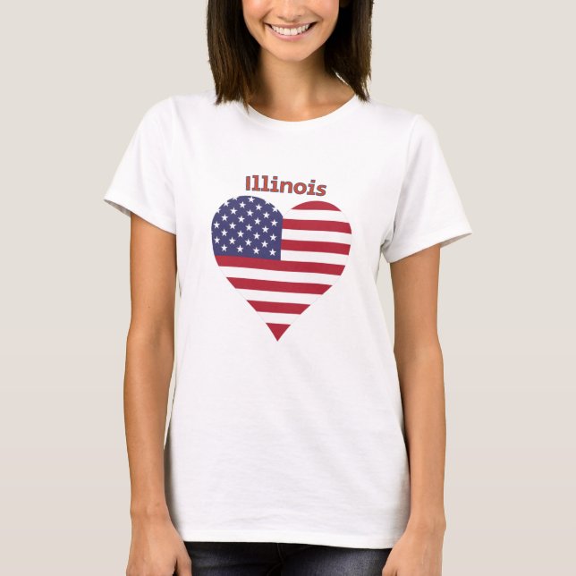 Camiseta Illinois American Flag Heart (Frente)