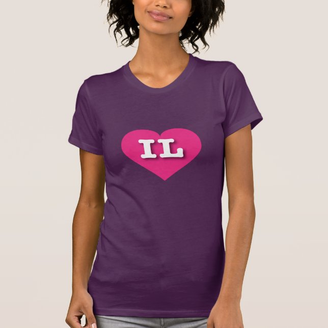 Camiseta Illinois Hot Pink Heart - Eu amo IL (Frente)