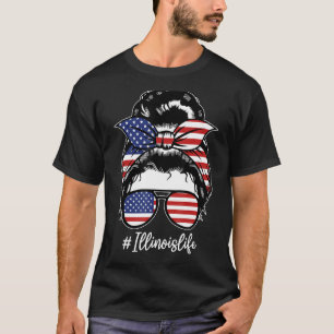 Camiseta Illinois life Girl Messy Bun American