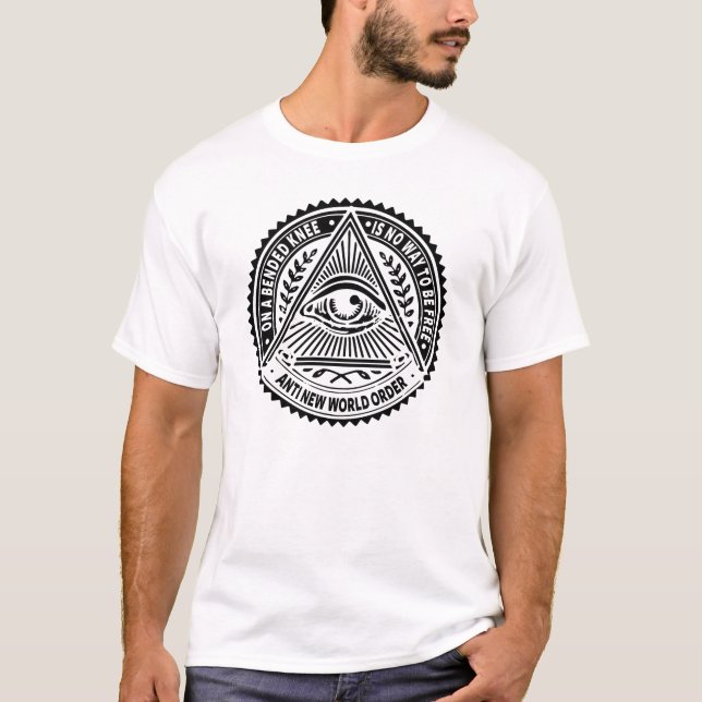Camiseta Illuminati - em um joelho dobrado está nenhuma (Frente)