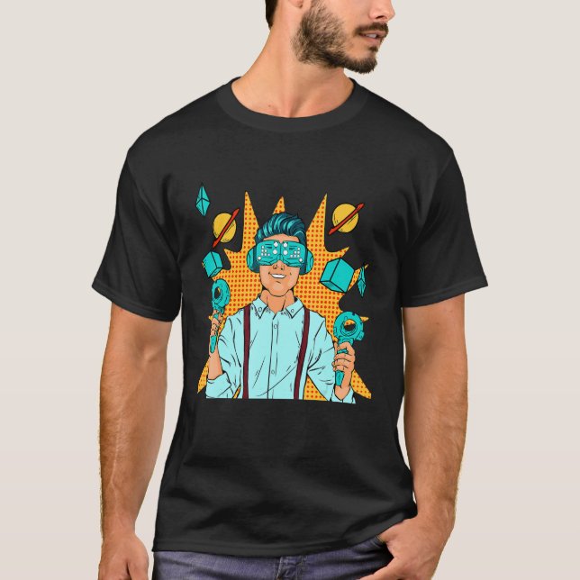 Camiseta Illustração da tecnologia legal Gamer Virtual Real (Frente)
