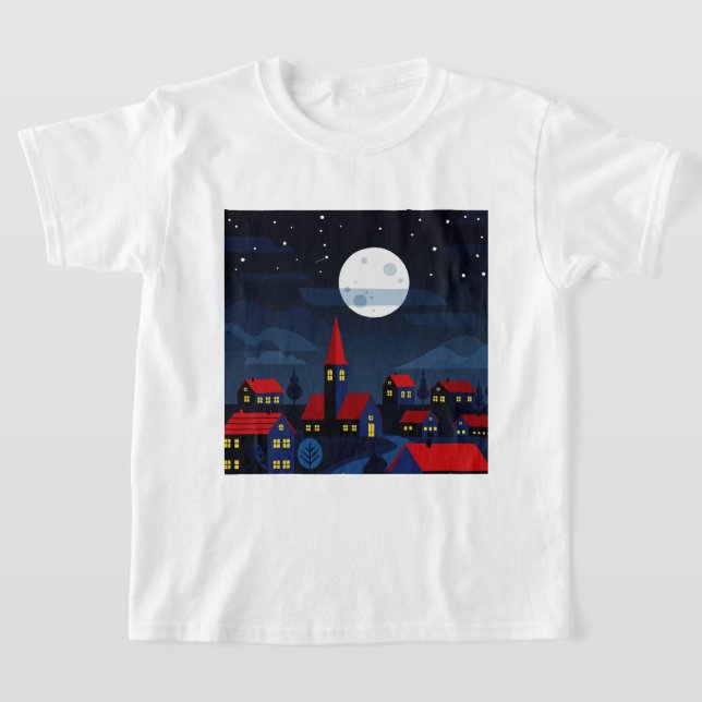 Camiseta Illustration of a peaceful night town (Postura )
